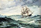 Montague Dawson Famous Paintings - A Ship In Stormy Seas
